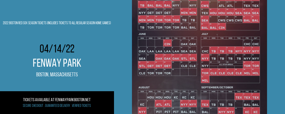 2022 Boston Red Sox Season Tickets (Includes Tickets To All Regular Season Home Games) at Fenway Park